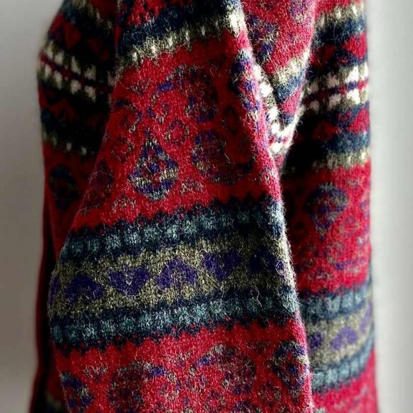 Vintage Simons Cerise & Multicolor Fair Isle Pure Shetland Wool Cardigan – US L - Picture 7 of 14